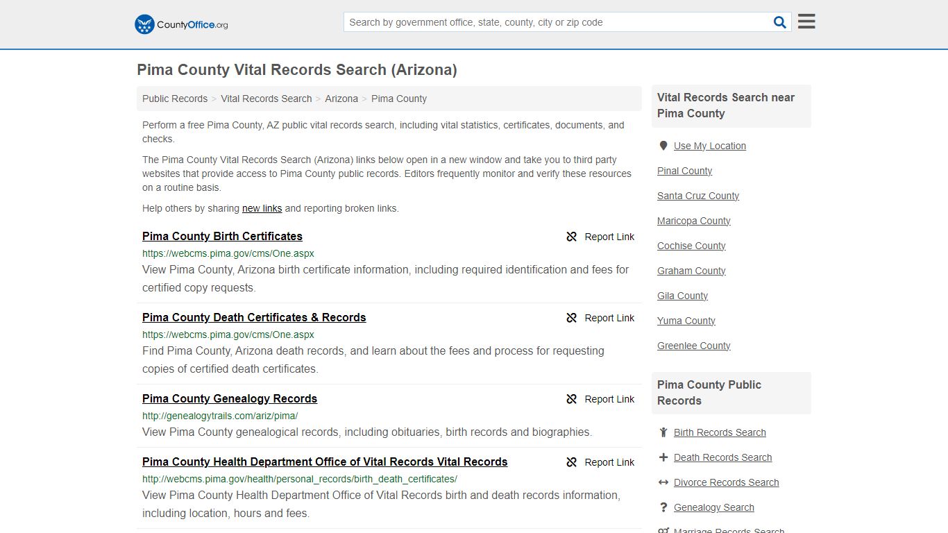 Vital Records Search - Pima County, AZ (Birth, Death, Marriage ...