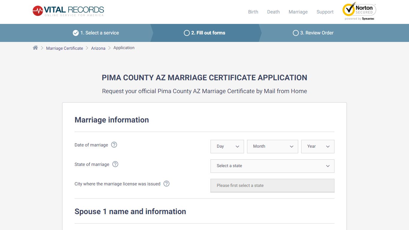 Pima County AZ Marriage Certificate Application - Vital Records Online